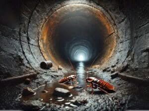 Due blatte in un tunnel di fogna, scenario di intervento di disinfestazione